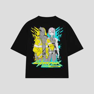 Playera streetwear premium de anime y gaming ExtraLife MX, corte boxy oversized drop shoulder heavyweight en color Deep Black y Off-White, moda urbana mexicana de culto.