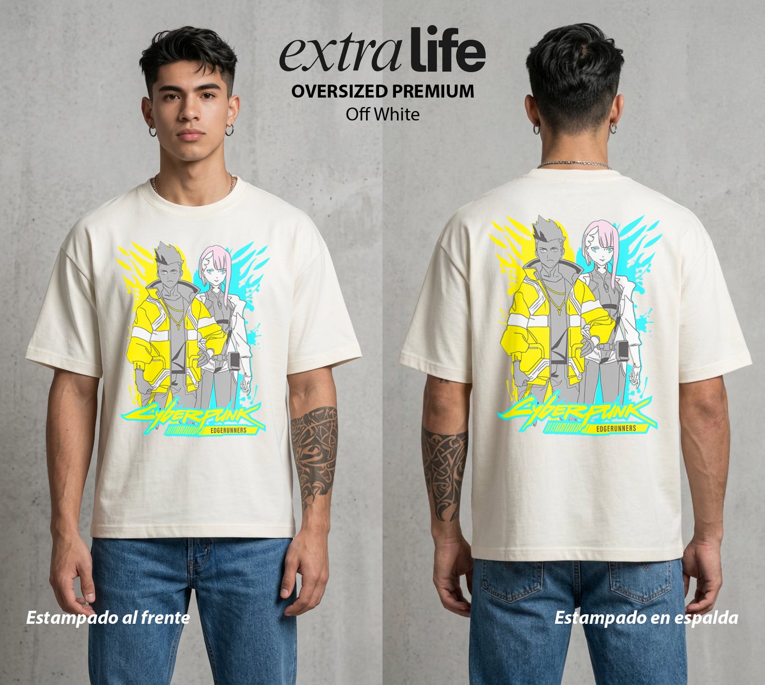 Los Corredores del Filo | La Chica del Salon #00541 - Playera Oversized Premium | Off White - Foto en modelo