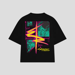 Playera streetwear premium de anime y gaming ExtraLife MX, corte boxy oversized drop shoulder heavyweight en color Deep Black y Off-White, moda urbana mexicana de culto.