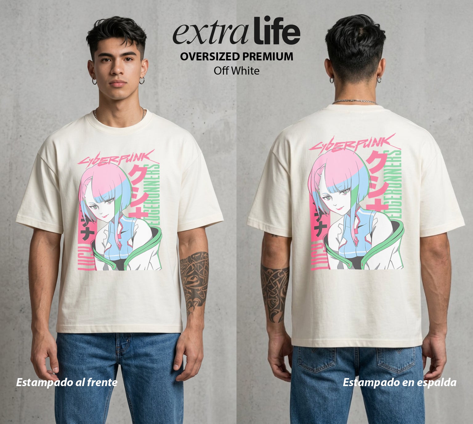 Los Corredores del Filo | La Especialista del Hack #00547 - Playera Oversized Premium | Off White - Foto en modelo