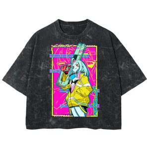 Playera streetwear premium de anime y gaming ExtraLife MX, corte boxy deluxe mineral wash heavyweight en color Acid Wash, moda urbana mexicana de culto.