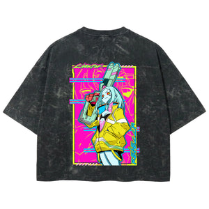 Playera streetwear premium de anime y gaming ExtraLife MX, corte boxy deluxe mineral wash heavyweight en color Acid Wash, moda urbana mexicana de culto.
