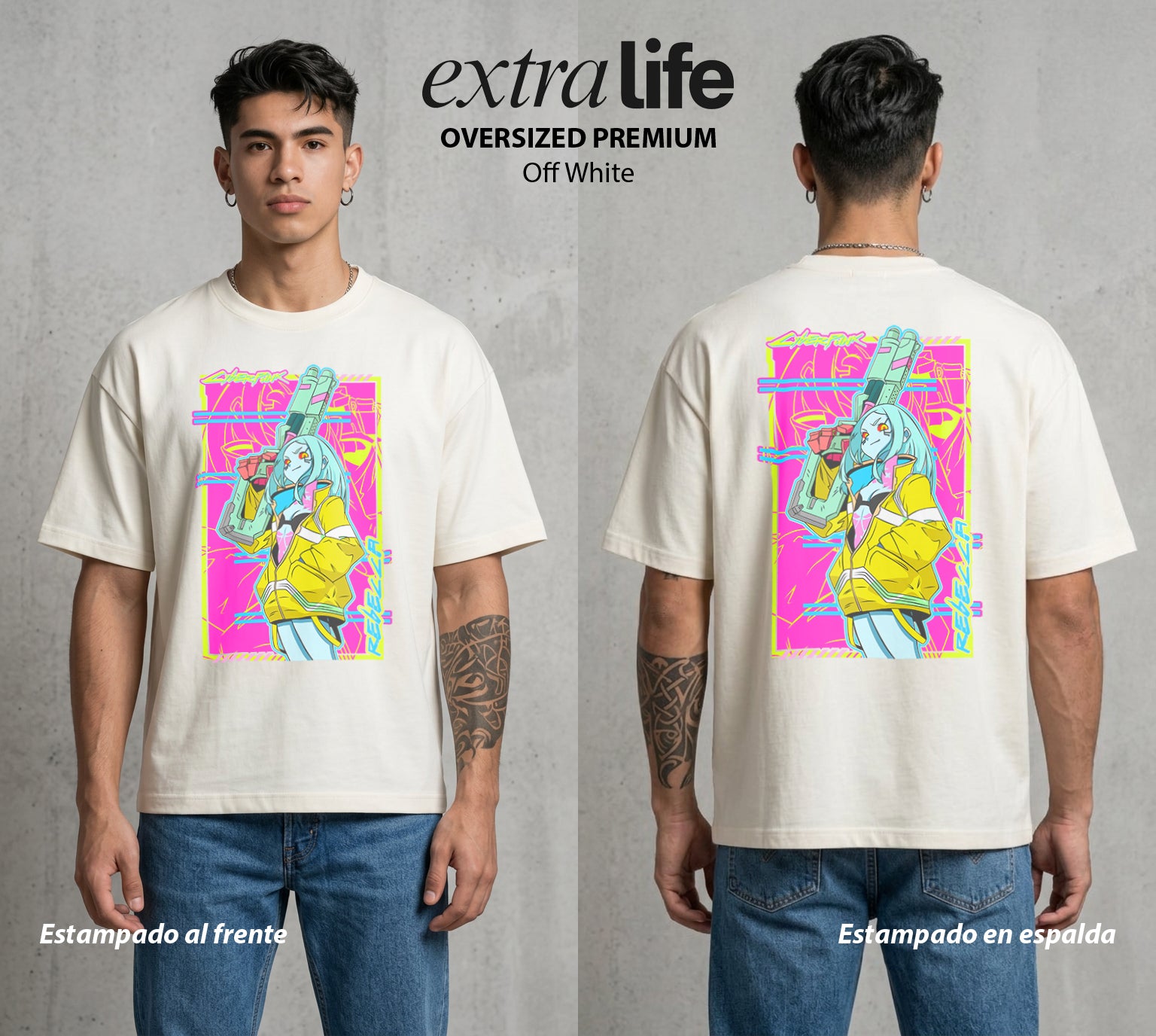 Los Corredores del Filo | La Pequena Letal #00549 - Playera Oversized Premium | Off White - Foto en modelo