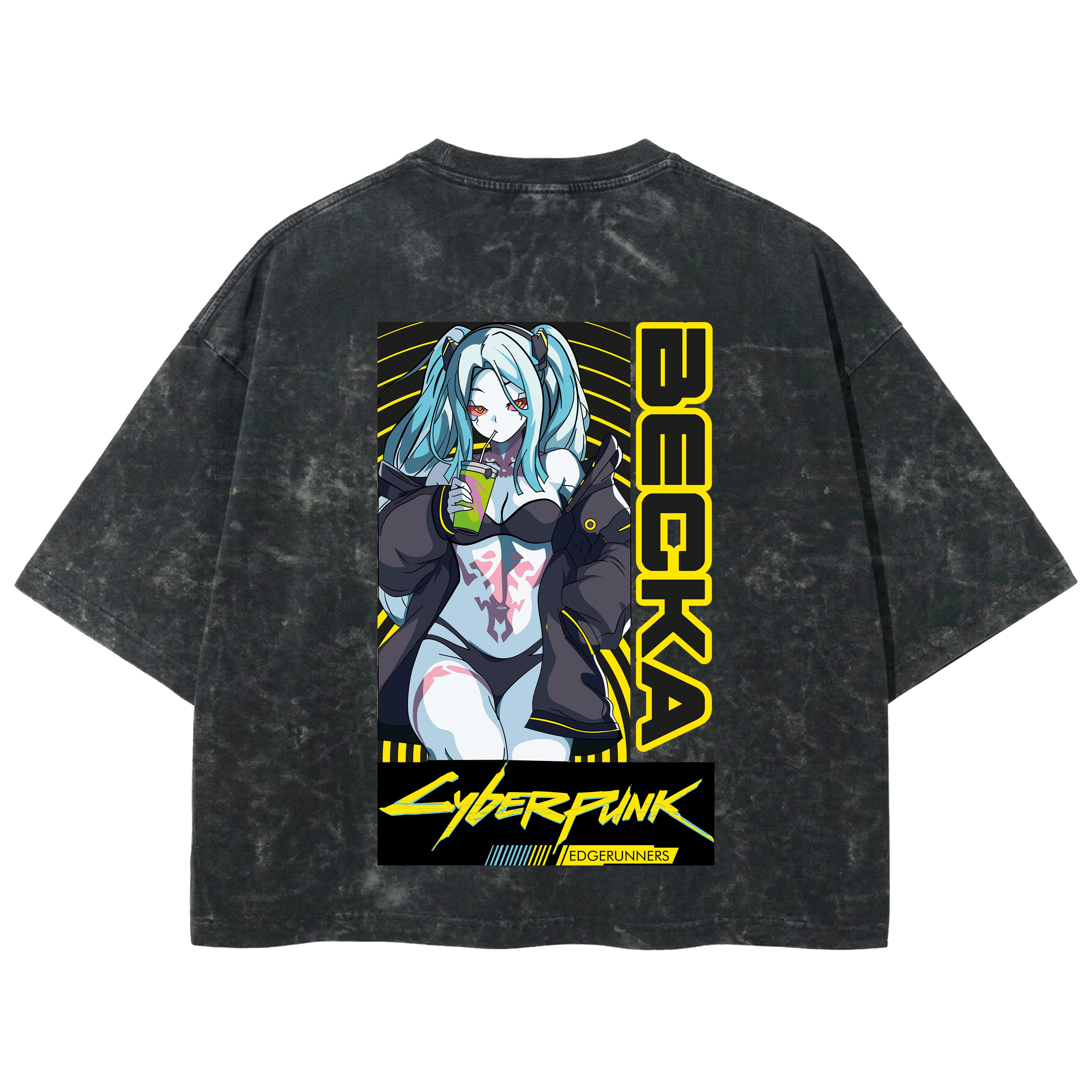 Playera streetwear premium de anime y gaming ExtraLife MX, corte boxy deluxe mineral wash heavyweight en color Acid Wash, moda urbana mexicana de culto.