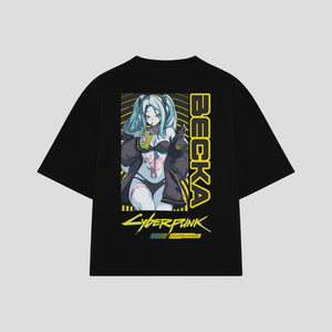 Playera streetwear premium de anime y gaming ExtraLife MX, corte boxy oversized drop shoulder heavyweight en color Deep Black y Off-White, moda urbana mexicana de culto.