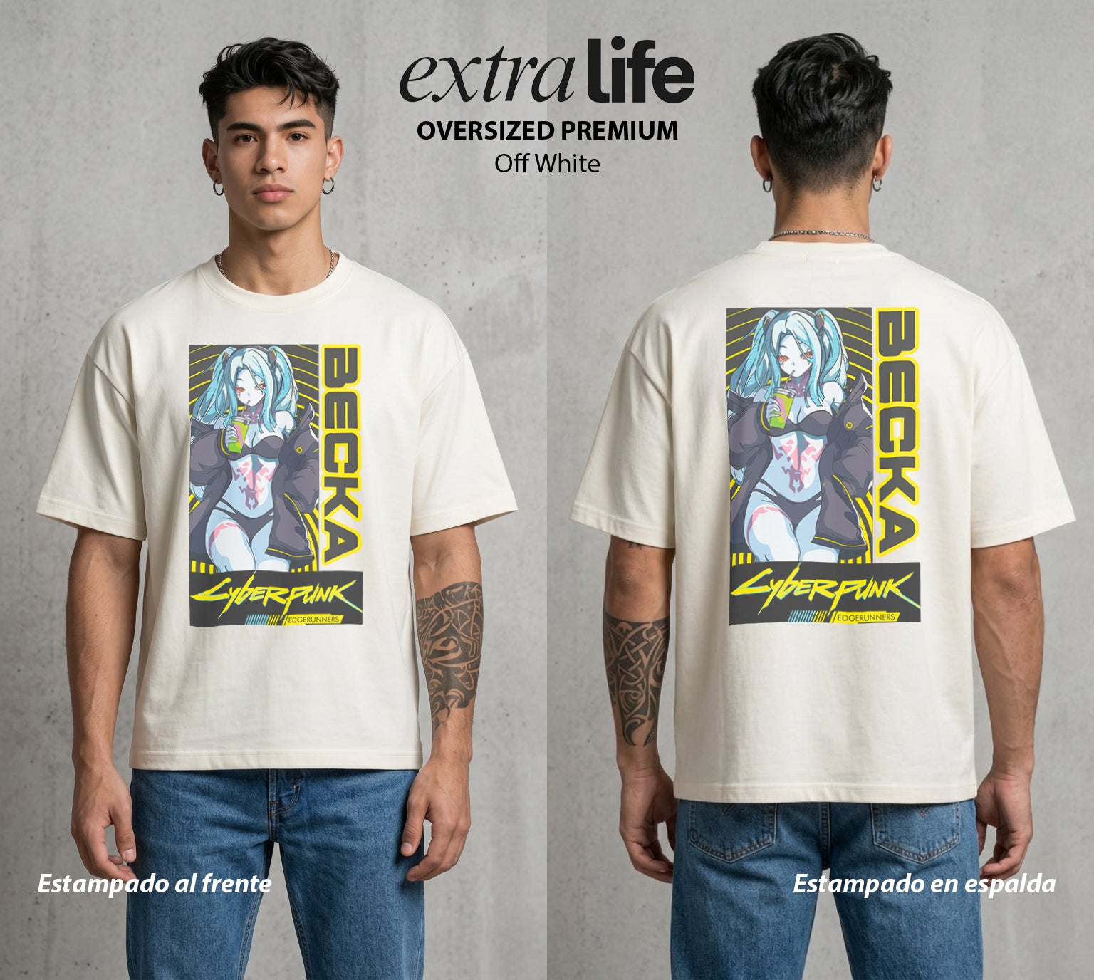 Los Corredores del Filo | La Energia del Grupo #00550 - Playera Oversized Premium | Off White - Foto en modelo