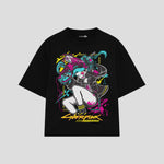Playera streetwear premium de anime y gaming ExtraLife MX, corte boxy oversized drop shoulder heavyweight en color Deep Black y Off-White, moda urbana mexicana de culto.