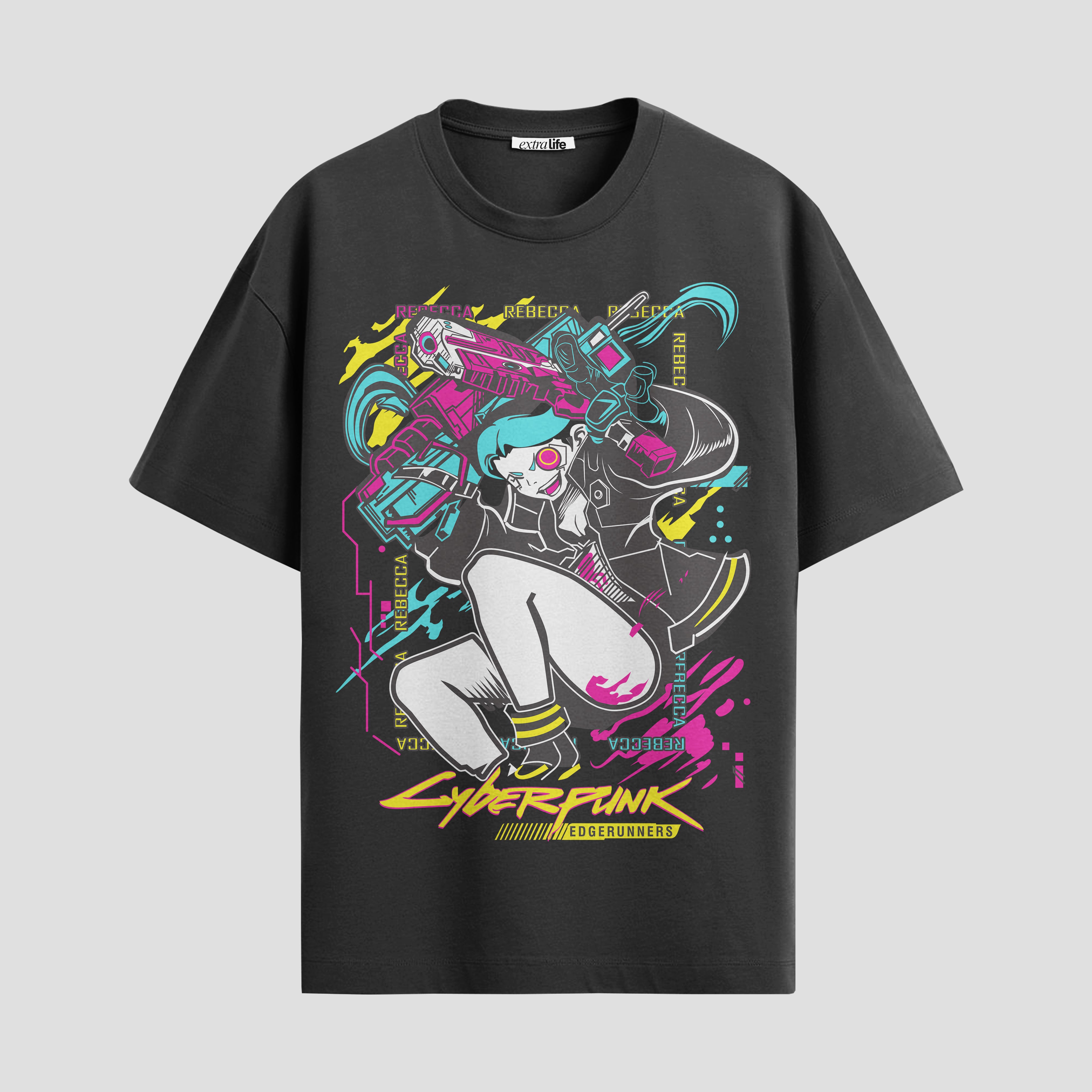 Playera urbana de anime y gaming ExtraLife MX, corte Standard Fit unisex ligero y transpirable en color Deep Black y Pure White, ropa de uso diario para gym y casual.