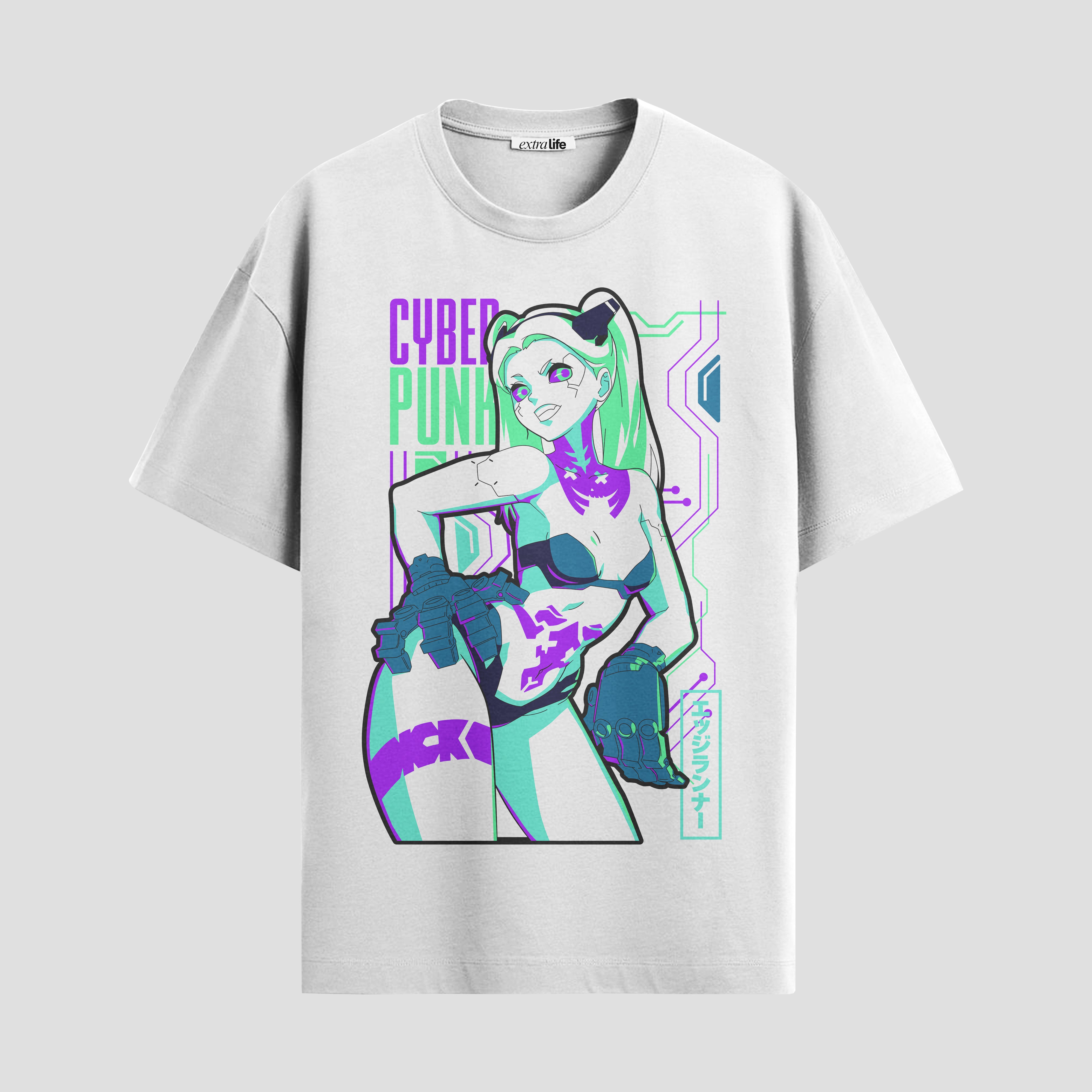 Playera urbana de anime y gaming ExtraLife MX, corte Standard Fit unisex ligero y transpirable en color Deep Black y Pure White, ropa de uso diario para gym y casual.