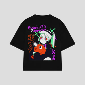 Playera streetwear premium de anime y gaming ExtraLife MX, corte boxy oversized drop shoulder heavyweight en color Deep Black y Off-White, moda urbana mexicana de culto.