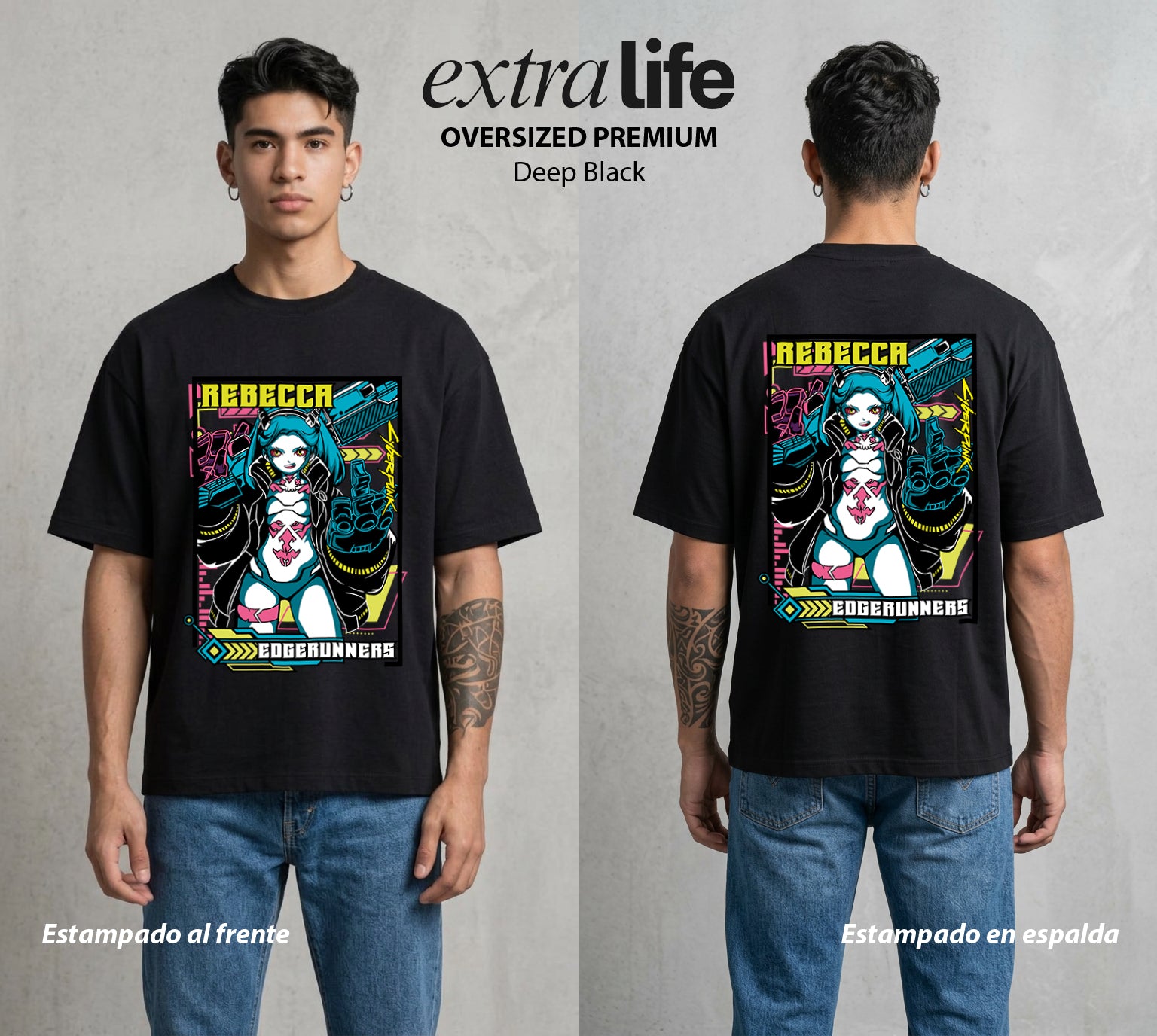 Los Corredores del Filo | La Mas Loca del Equipo #00557 - Playera Oversized Premium | Deep Black - Foto en modelo