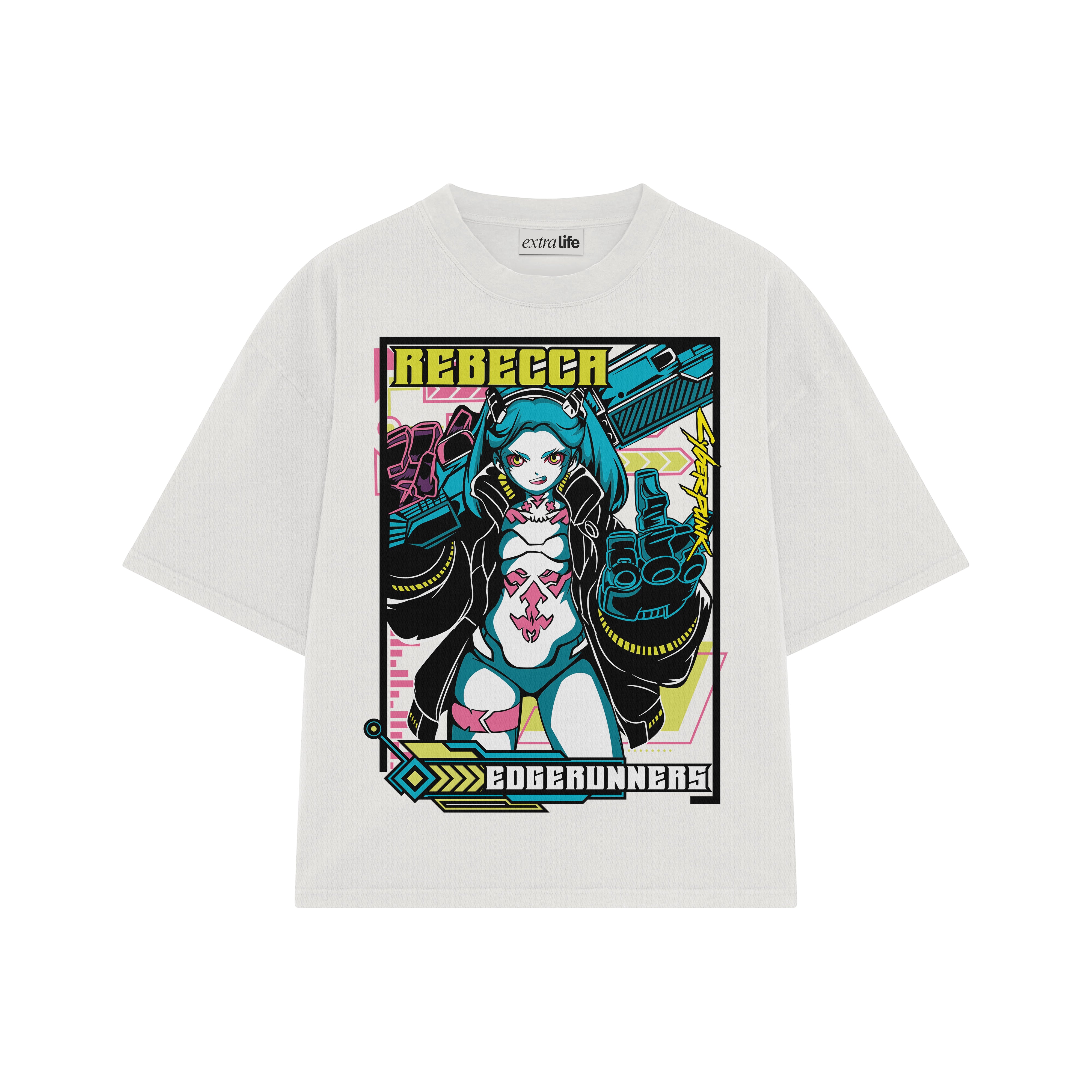 Playera streetwear premium de anime y gaming ExtraLife MX, corte boxy oversized drop shoulder heavyweight en color Deep Black y Off-White, moda urbana mexicana de culto.