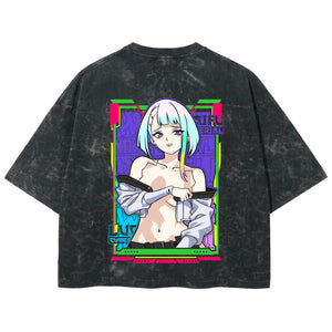 Playera streetwear premium de anime y gaming ExtraLife MX, corte boxy deluxe mineral wash heavyweight en color Acid Wash, moda urbana mexicana de culto.