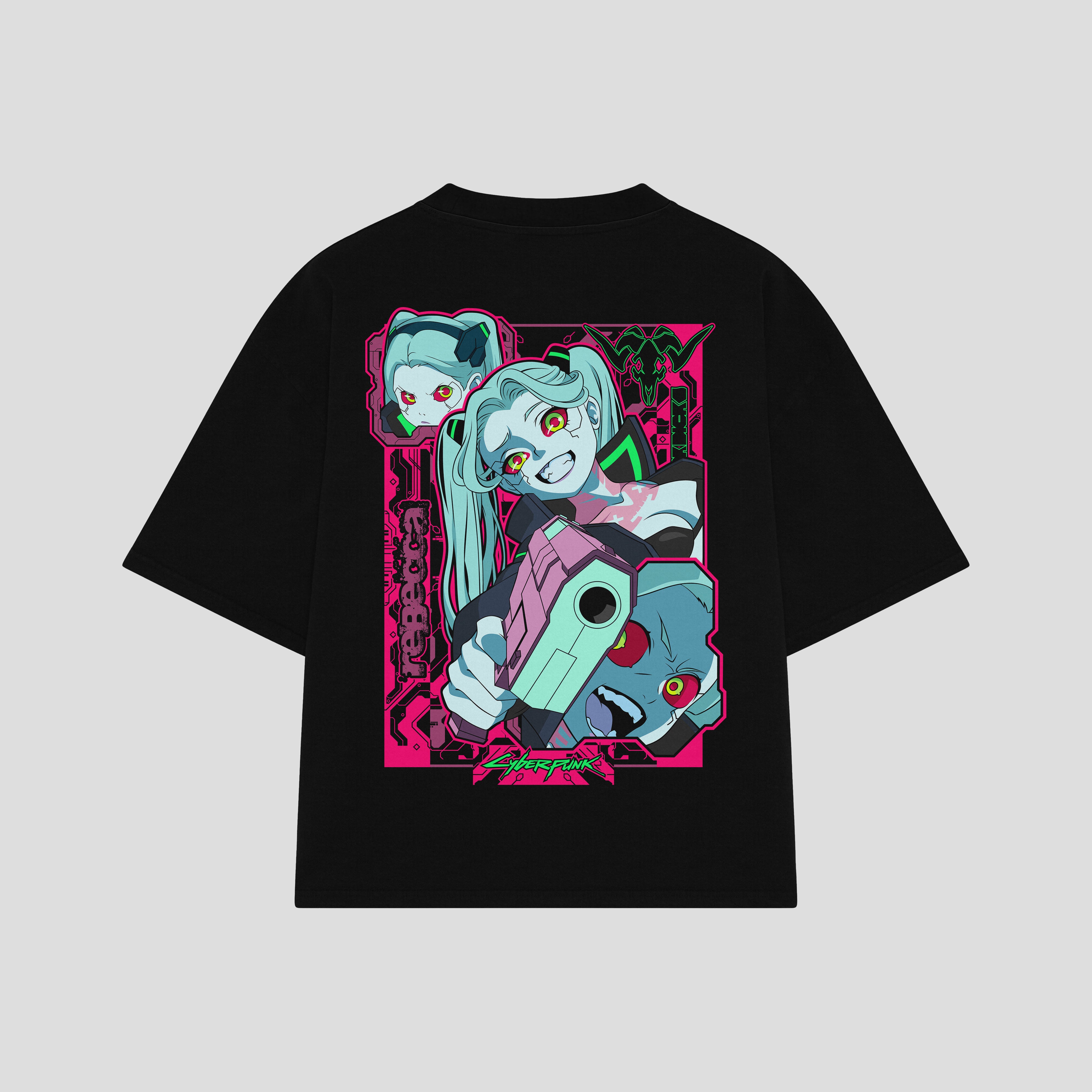 Playera streetwear premium de anime y gaming ExtraLife MX, corte boxy oversized drop shoulder heavyweight en color Deep Black y Off-White, moda urbana mexicana de culto.