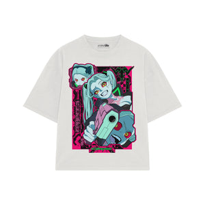 Playera streetwear premium de anime y gaming ExtraLife MX, corte boxy oversized drop shoulder heavyweight en color Deep Black y Off-White, moda urbana mexicana de culto.