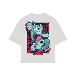 Playera streetwear premium de anime y gaming ExtraLife MX, corte boxy oversized drop shoulder heavyweight en color Deep Black y Off-White, moda urbana mexicana de culto.