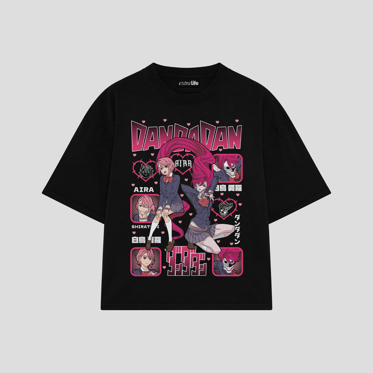 Playera streetwear premium de anime y gaming ExtraLife MX, corte oversized drop shoulder ligero y fresco en color Deep Black y Off-White, moda urbana mexicana de culto.