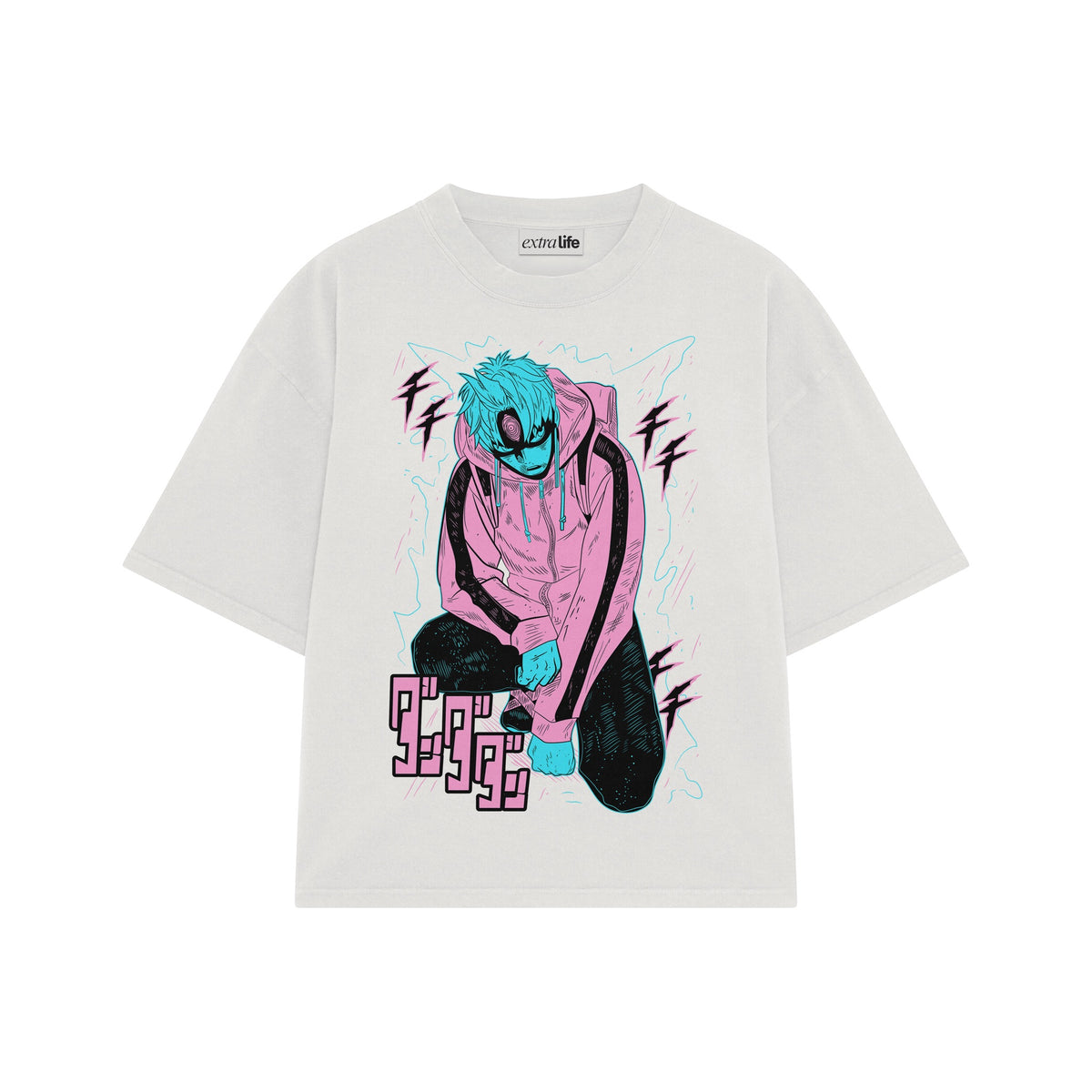Playera streetwear premium de anime y gaming ExtraLife MX, corte oversized drop shoulder ligero y fresco en color Deep Black y Off-White, moda urbana mexicana de culto.