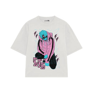 Playera streetwear premium de anime y gaming ExtraLife MX, corte oversized drop shoulder ligero y fresco en color Deep Black y Off-White, moda urbana mexicana de culto.