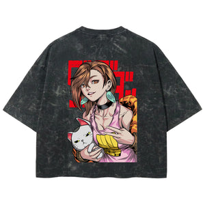 Playera streetwear premium de anime y gaming ExtraLife MX, corte boxy deluxe mineral wash heavyweight en color Acid Wash, moda urbana mexicana de culto.