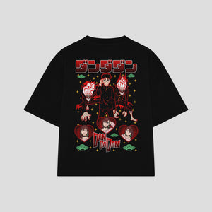 Playera streetwear premium de anime y gaming ExtraLife MX, corte boxy oversized drop shoulder heavyweight en color Deep Black y Off-White, moda urbana mexicana de culto.