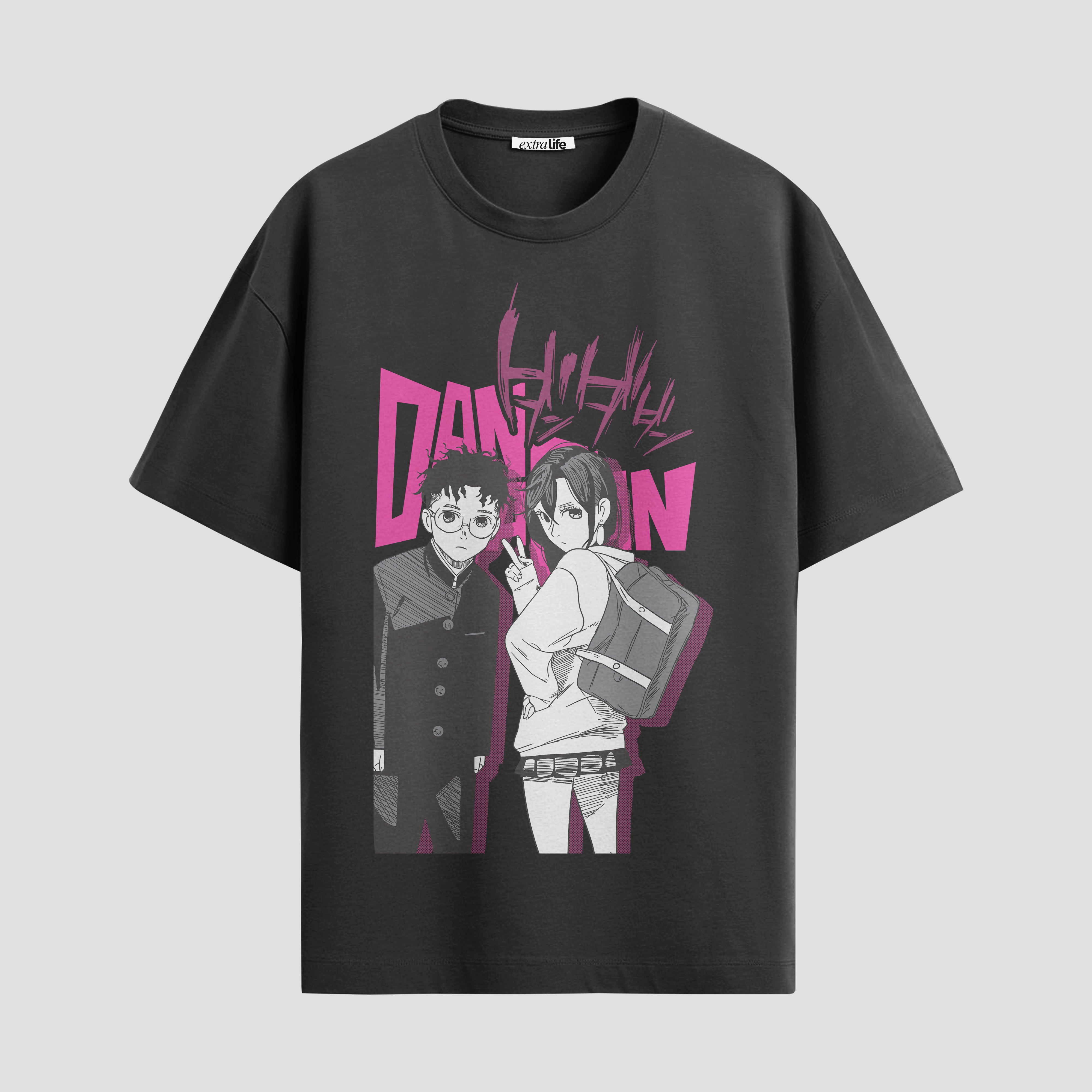 Playera urbana de anime y gaming ExtraLife MX, corte Standard Fit unisex ligero y transpirable en color Deep Black y Pure White, ropa de uso diario para gym y casual.