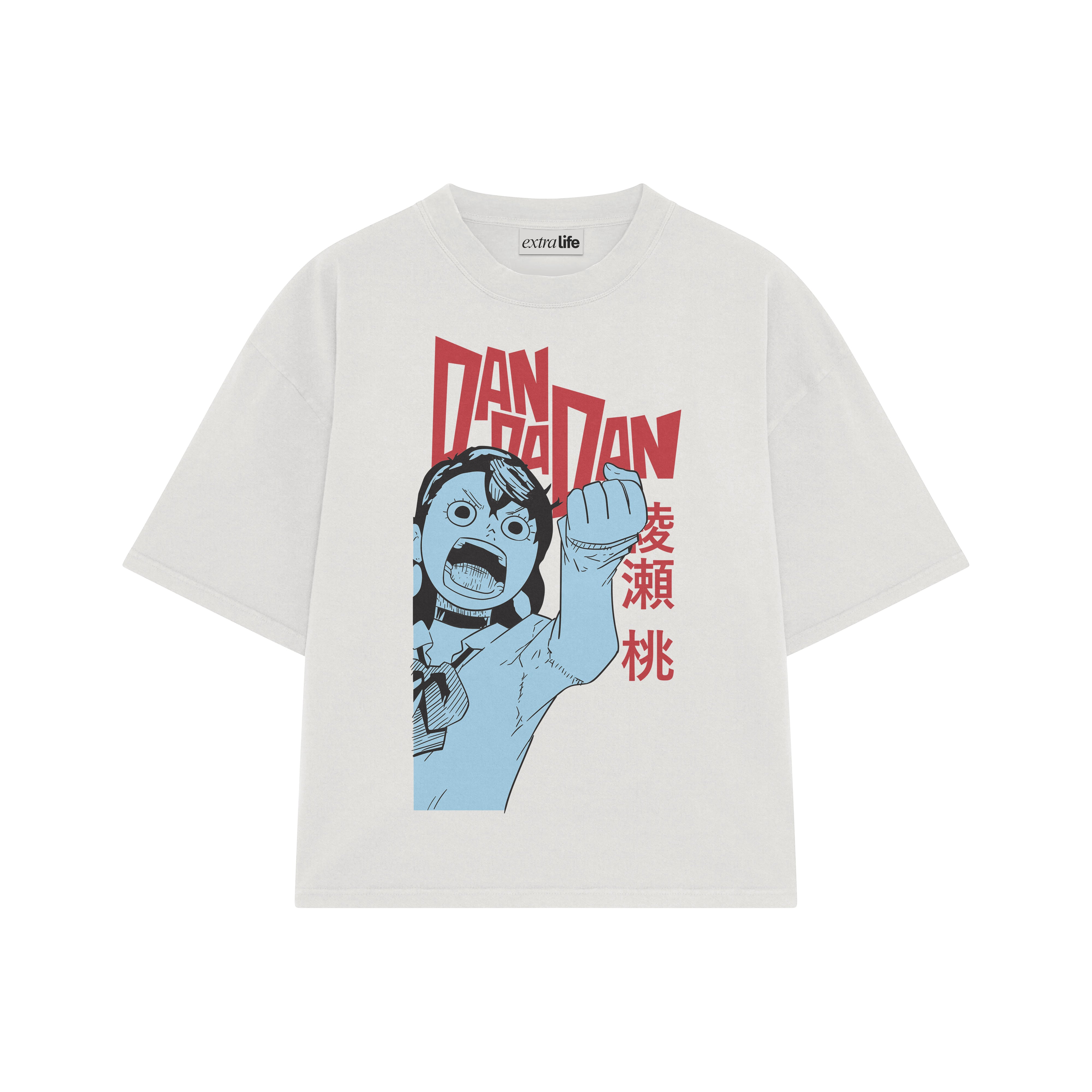 Playera streetwear premium de anime y gaming ExtraLife MX, corte boxy oversized drop shoulder heavyweight en color Deep Black y Off-White, moda urbana mexicana de culto.