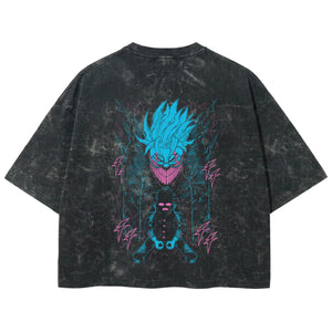 Playera streetwear premium de anime y gaming ExtraLife MX, corte boxy deluxe mineral wash heavyweight en color Acid Wash, moda urbana mexicana de culto.