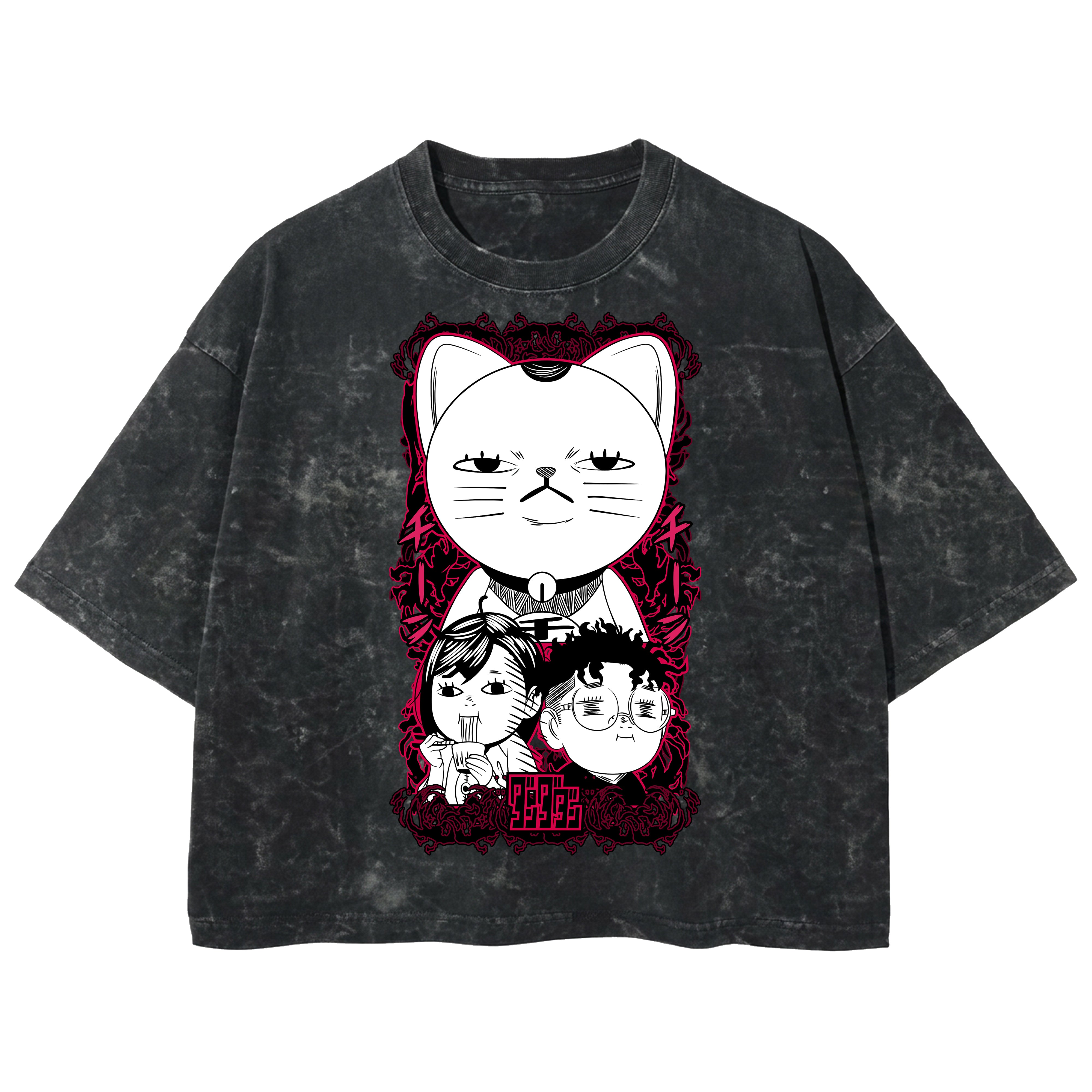 Playera streetwear premium de anime y gaming ExtraLife MX, corte boxy deluxe mineral wash heavyweight en color Acid Wash, moda urbana mexicana de culto.