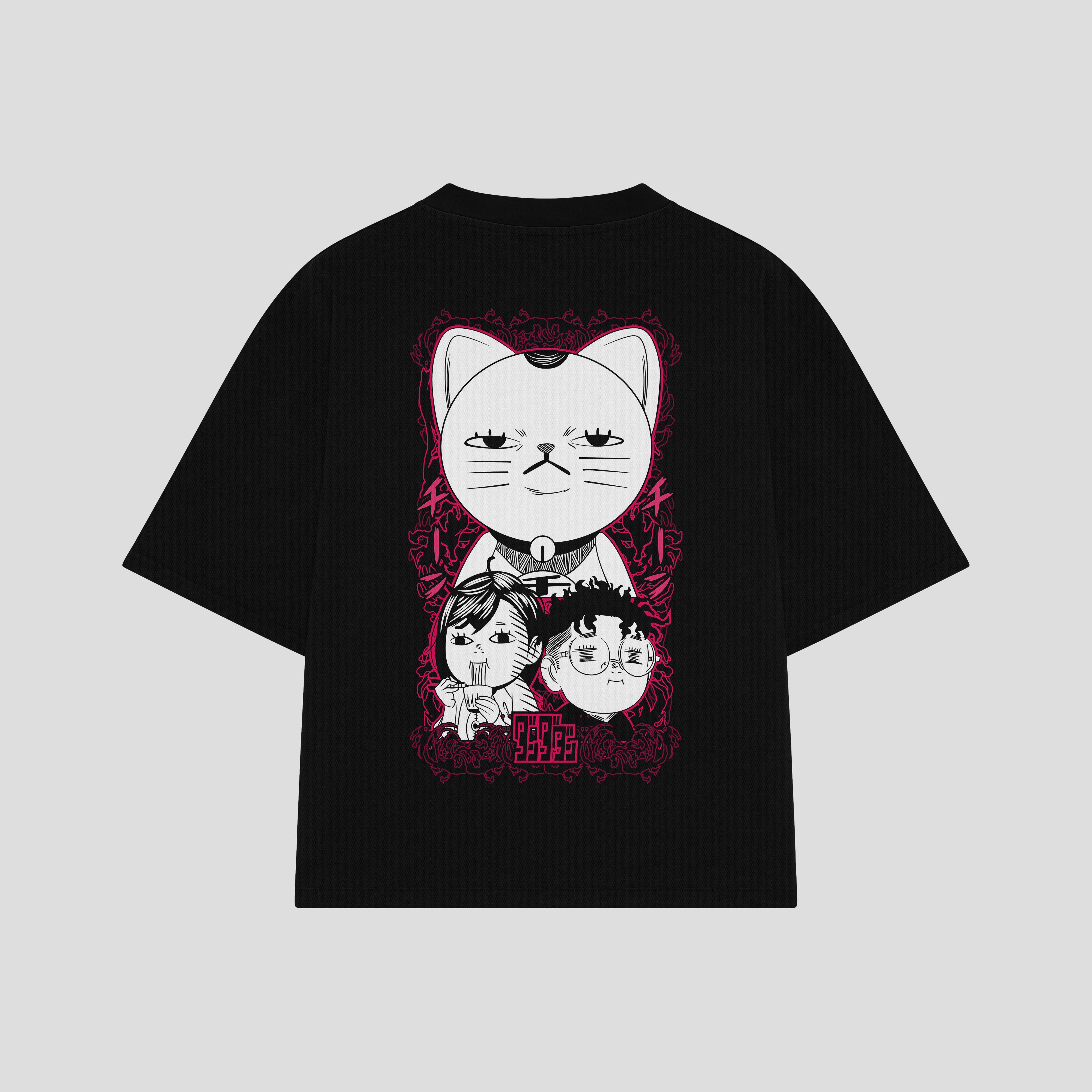Playera streetwear premium de anime y gaming ExtraLife MX, corte boxy oversized drop shoulder heavyweight en color Deep Black y Off-White, moda urbana mexicana de culto.