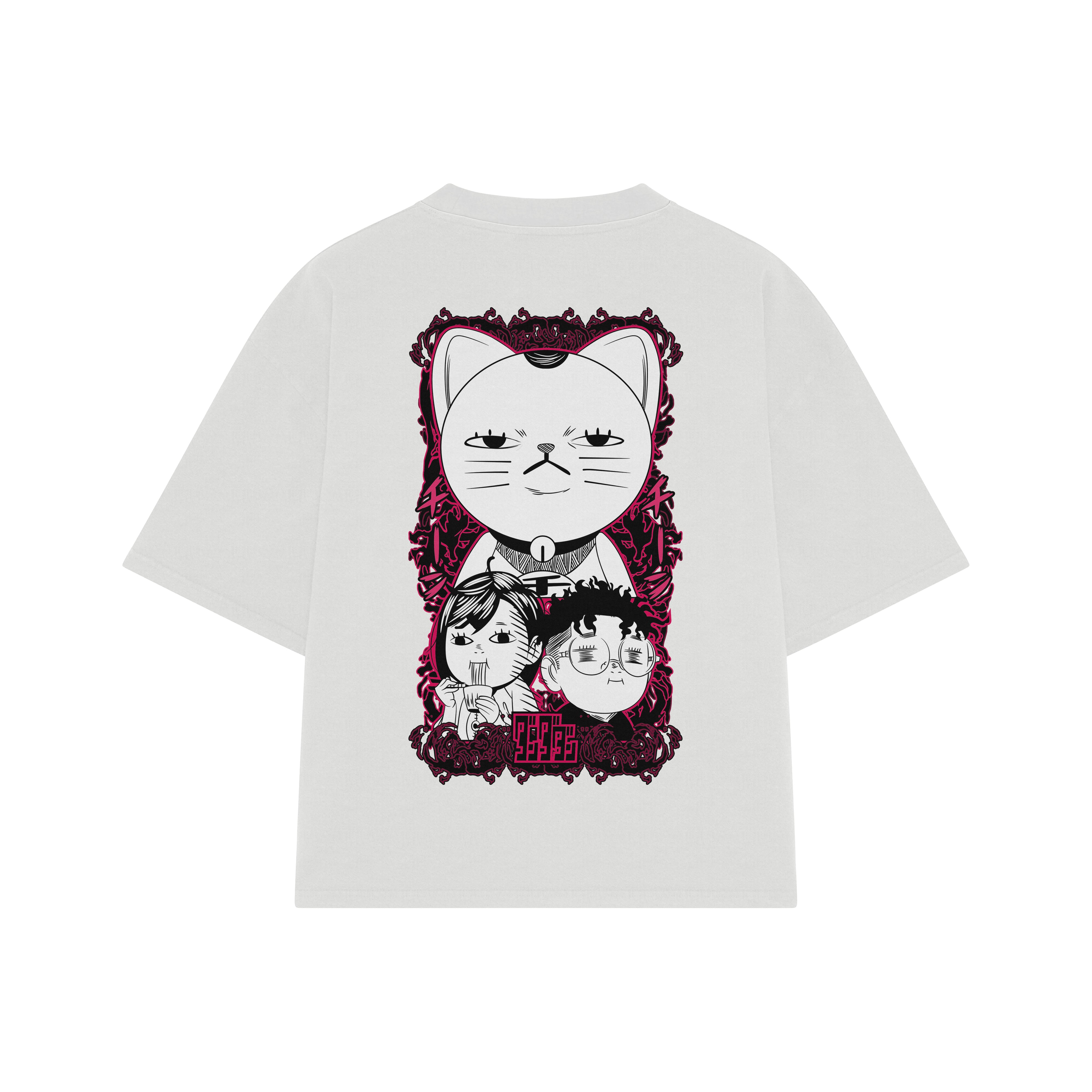 Playera streetwear premium de anime y gaming ExtraLife MX, corte boxy oversized drop shoulder heavyweight en color Deep Black y Off-White, moda urbana mexicana de culto.