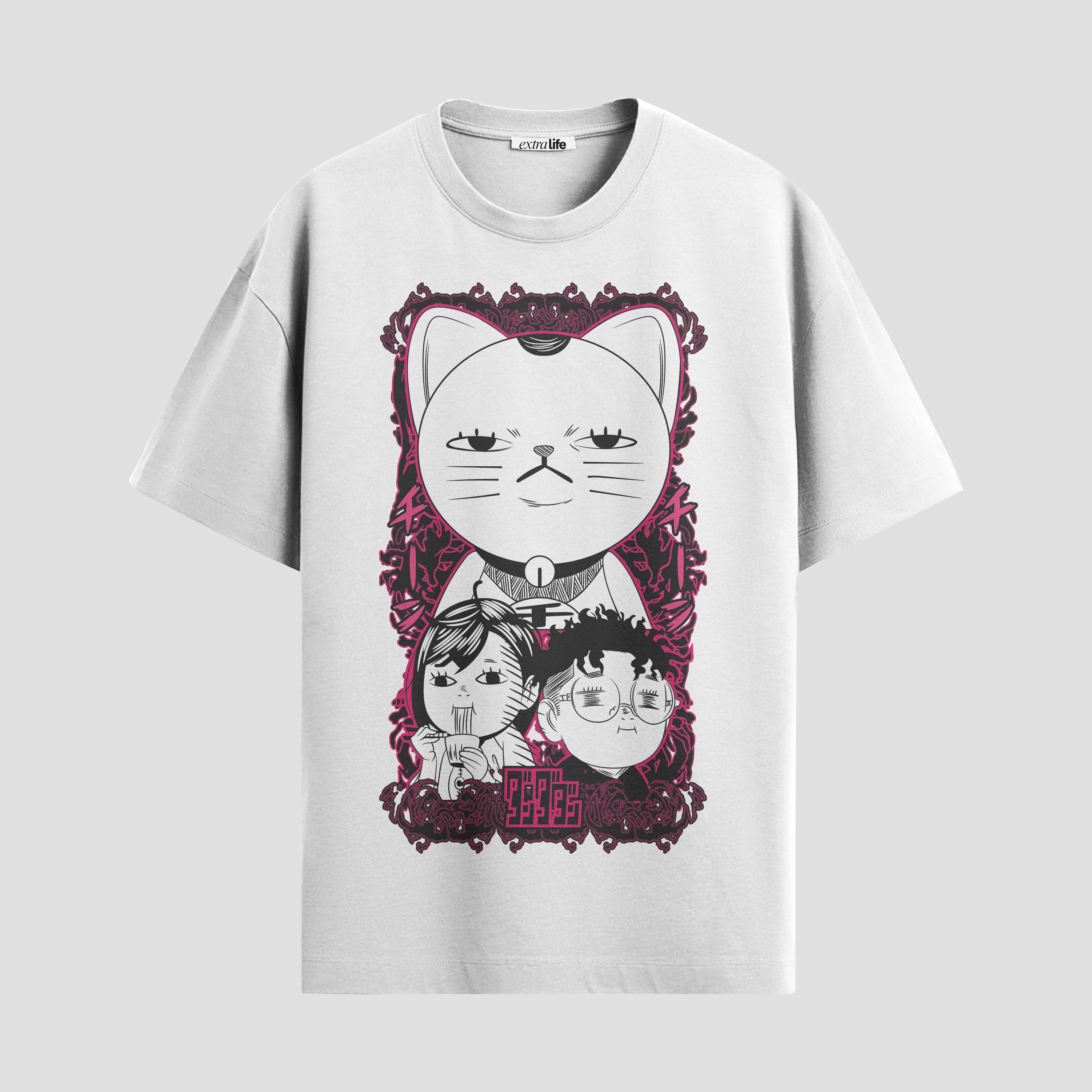 Playera urbana de anime y gaming ExtraLife MX, corte Standard Fit unisex ligero y transpirable en color Deep Black y Pure White, ropa de uso diario para gym y casual.