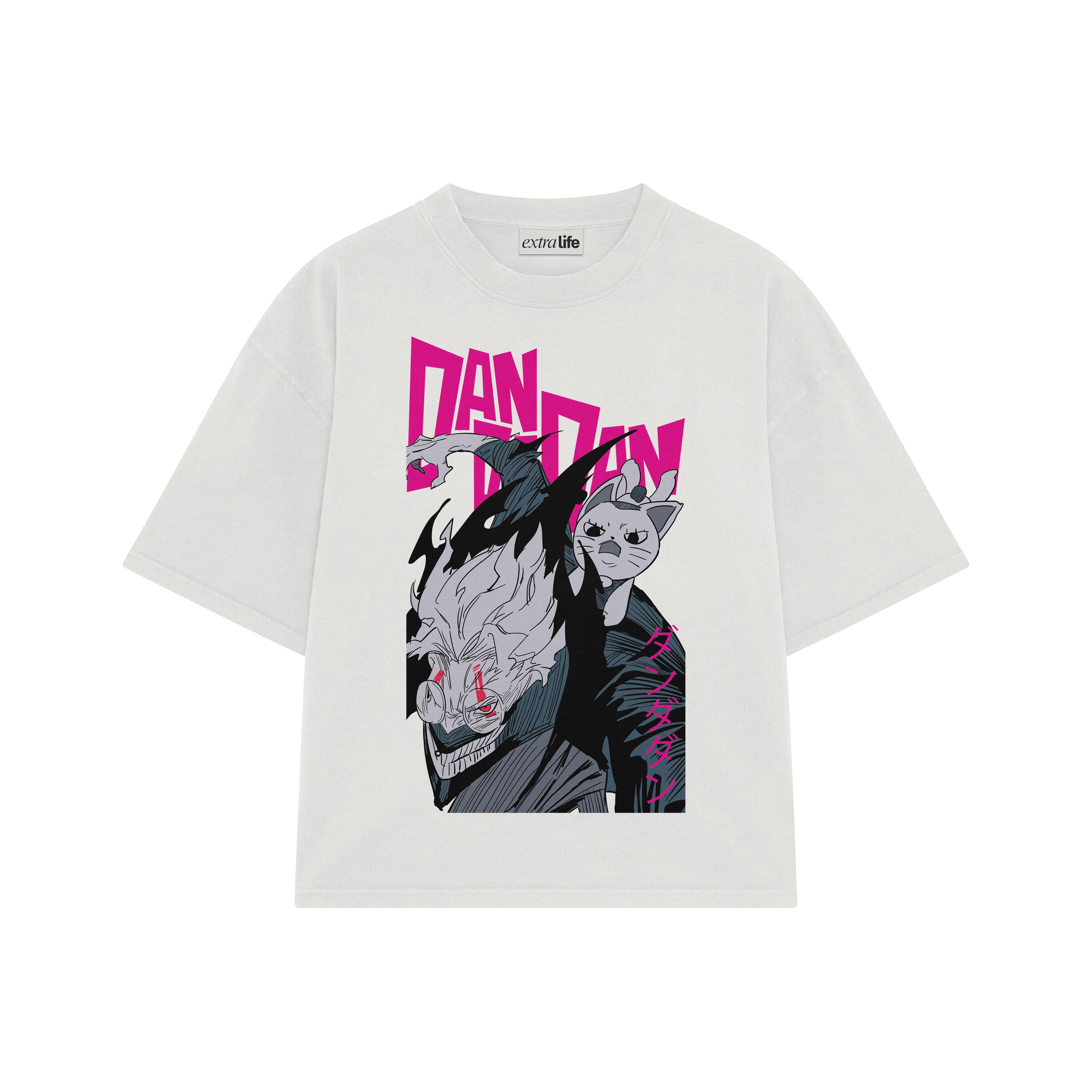 Playera streetwear premium de anime y gaming ExtraLife MX, corte boxy oversized drop shoulder heavyweight en color Deep Black y Off-White, moda urbana mexicana de culto.