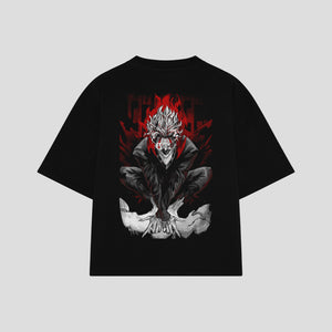 Playera streetwear premium de anime y gaming ExtraLife MX, corte boxy oversized drop shoulder heavyweight en color Deep Black y Off-White, moda urbana mexicana de culto.