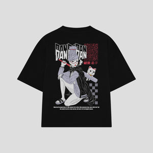 Playera streetwear premium de anime y gaming ExtraLife MX, corte boxy oversized drop shoulder heavyweight en color Deep Black y Off-White, moda urbana mexicana de culto.