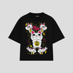 Playera streetwear premium de anime y gaming ExtraLife MX, corte boxy oversized drop shoulder heavyweight en color Deep Black y Off-White, moda urbana mexicana de culto.