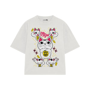 Playera streetwear premium de anime y gaming ExtraLife MX, corte boxy oversized drop shoulder heavyweight en color Deep Black y Off-White, moda urbana mexicana de culto.