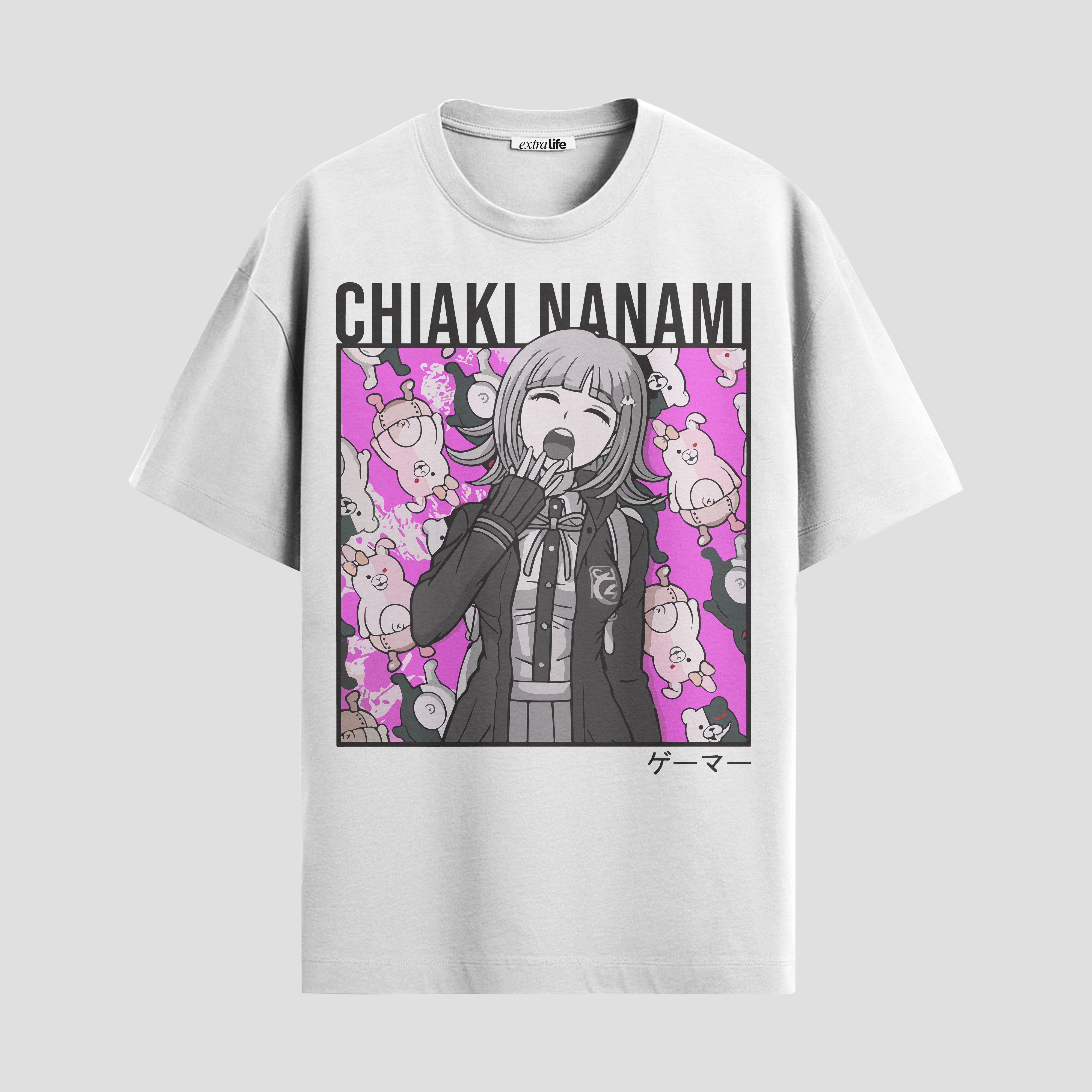 Playera urbana de anime y gaming ExtraLife MX, corte Standard Fit unisex ligero y transpirable en color Deep Black y Pure White, ropa de uso diario para gym y casual.