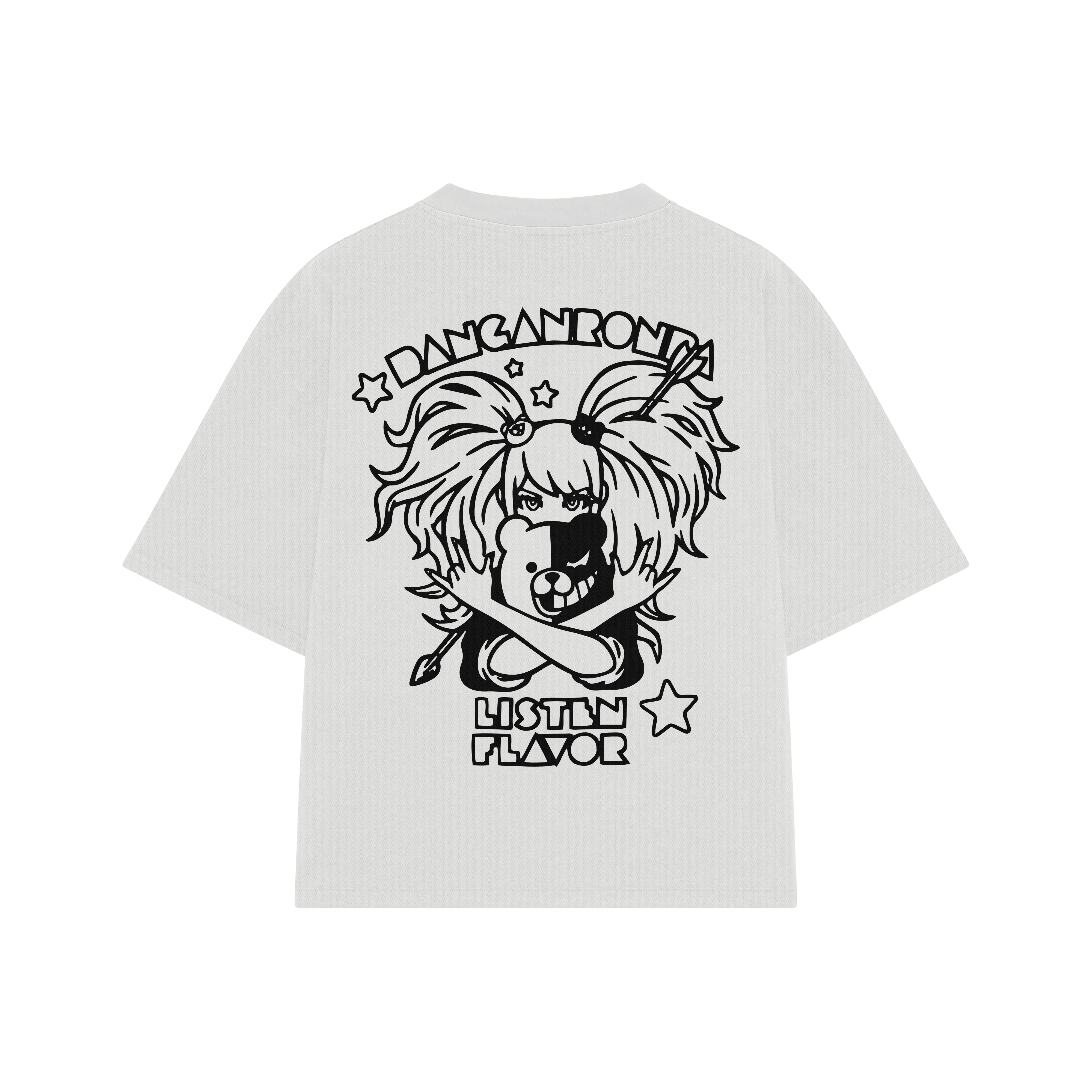 Playera streetwear premium de anime y gaming ExtraLife MX, corte boxy oversized drop shoulder heavyweight en color Deep Black y Off-White, moda urbana mexicana de culto.