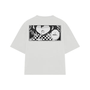 Playera streetwear premium de anime y gaming ExtraLife MX, corte boxy oversized drop shoulder heavyweight en color Deep Black y Off-White, moda urbana mexicana de culto.