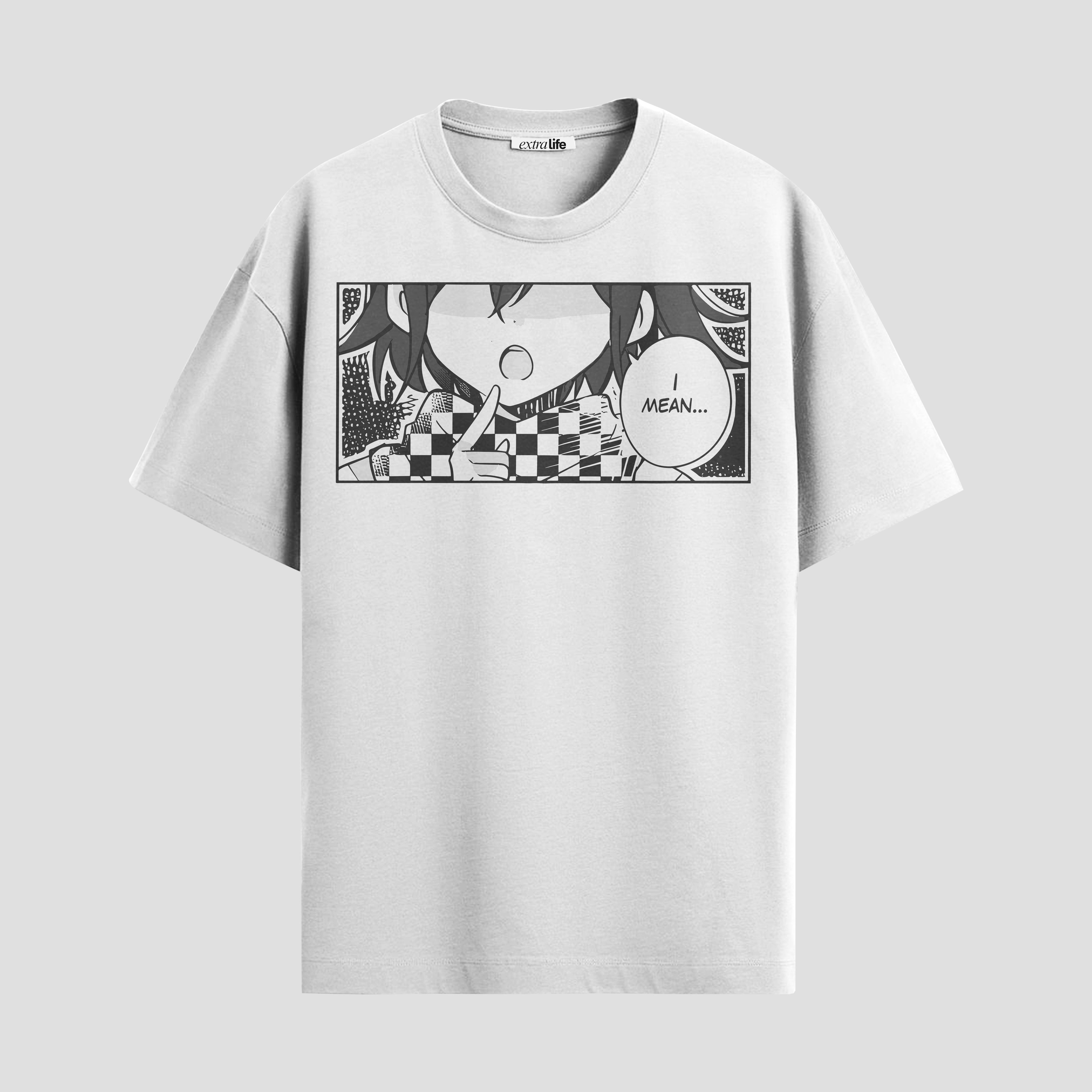 Playera urbana de anime y gaming ExtraLife MX, corte Standard Fit unisex ligero y transpirable en color Deep Black y Pure White, ropa de uso diario para gym y casual.
