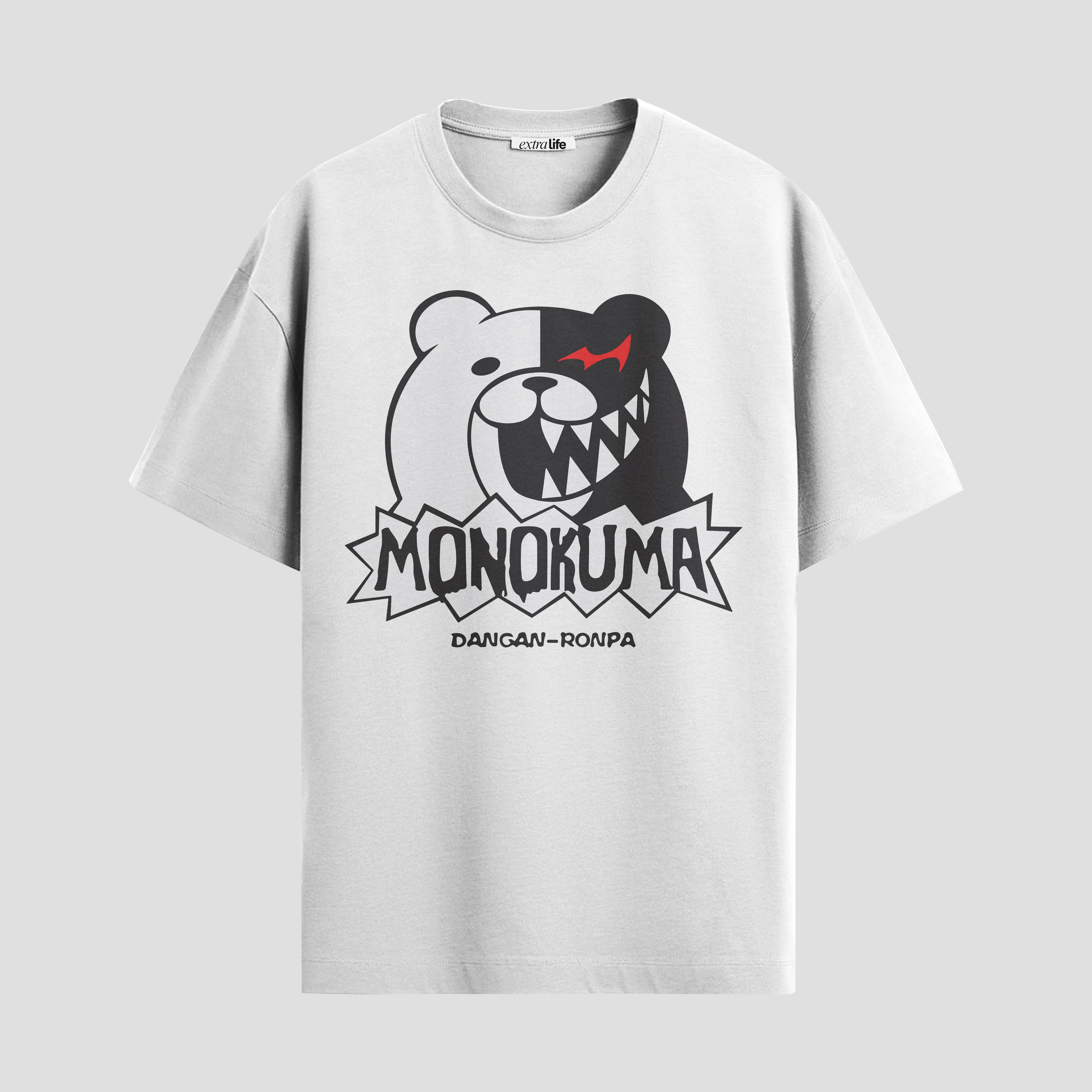 Playera urbana de anime y gaming ExtraLife MX, corte Standard Fit unisex ligero y transpirable en color Deep Black y Pure White, ropa de uso diario para gym y casual.