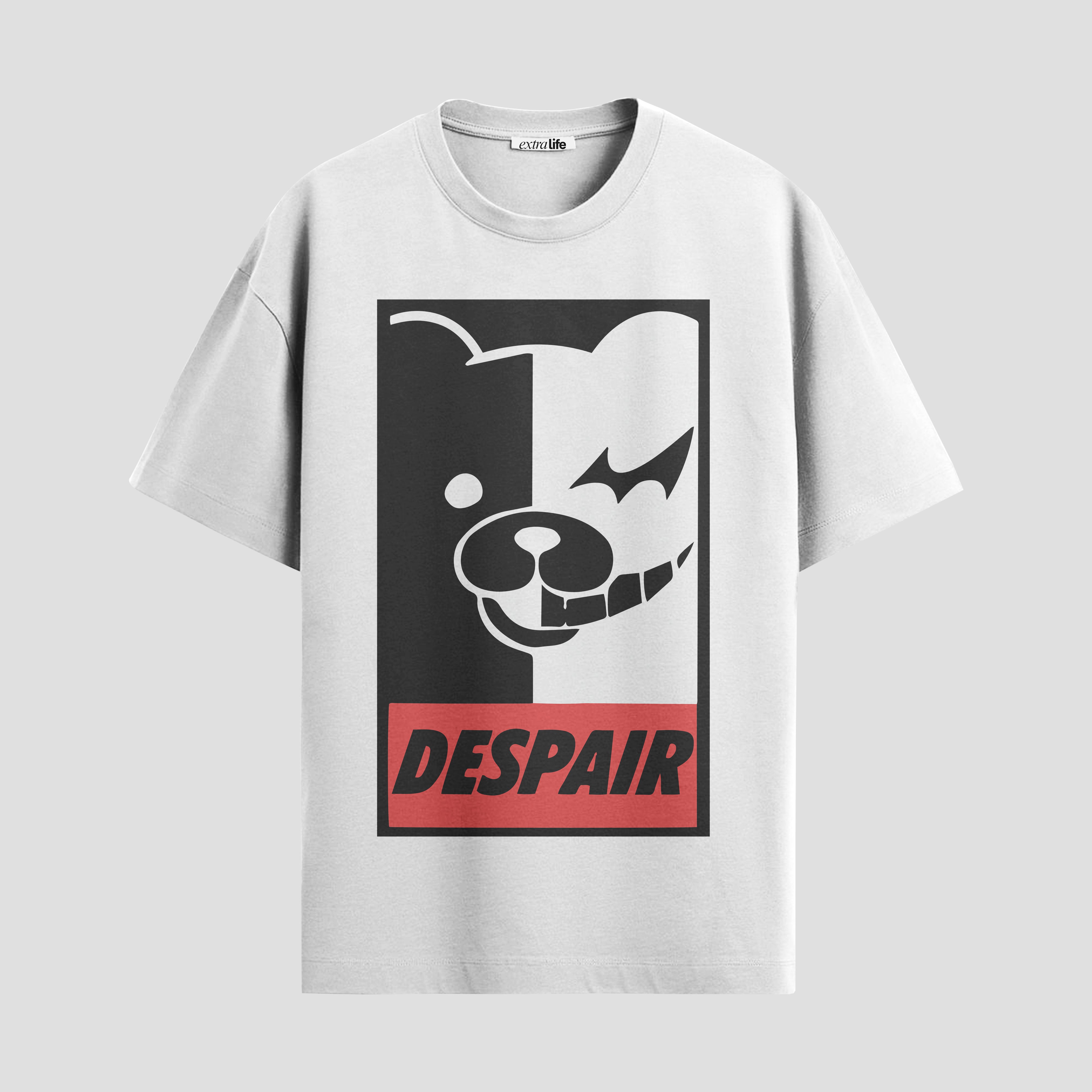 Playera urbana de anime y gaming ExtraLife MX, corte Standard Fit unisex ligero y transpirable en color Deep Black y Pure White, ropa de uso diario para gym y casual.