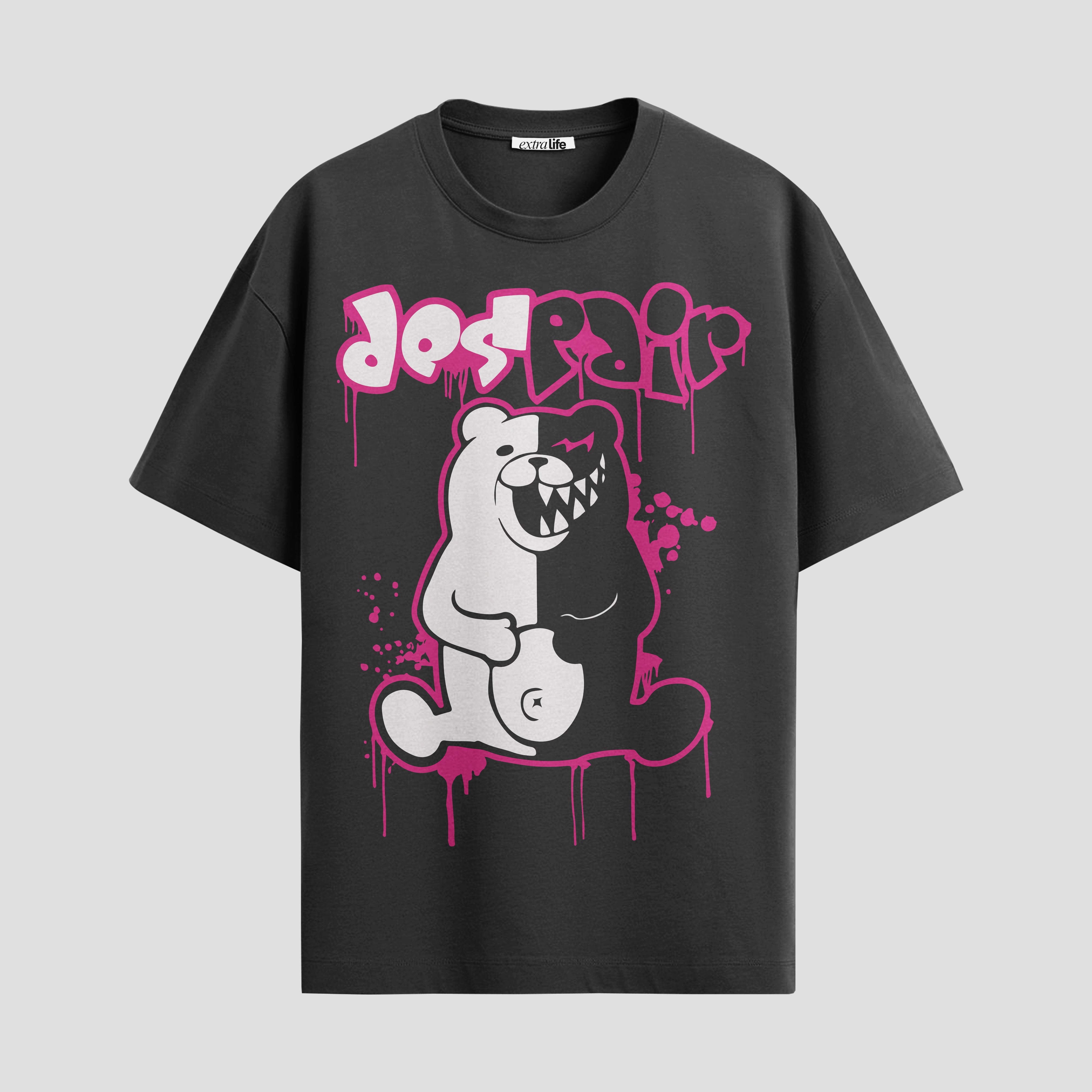 Playera urbana de anime y gaming ExtraLife MX, corte Standard Fit unisex ligero y transpirable en color Deep Black y Pure White, ropa de uso diario para gym y casual.