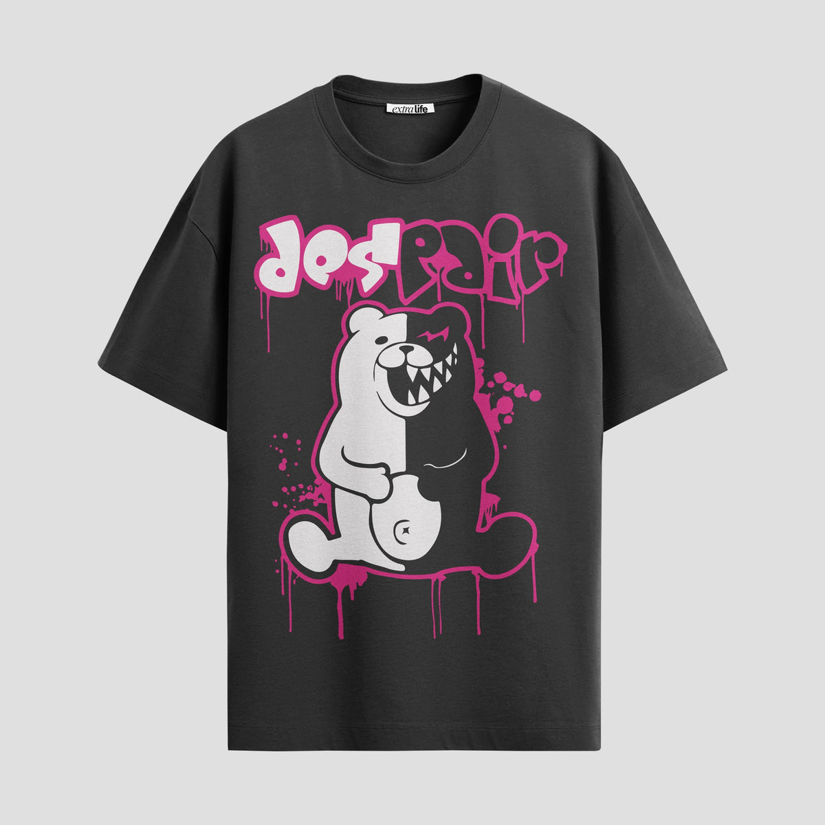 Playera urbana de anime y gaming ExtraLife MX, corte Classic Premium unisex ligero y transpirable en color Deep Black y Pure White, ropa de uso diario para gym y casual.