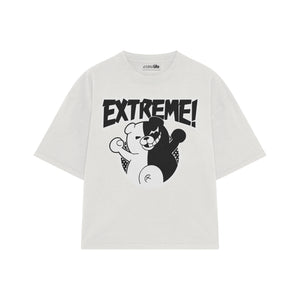 Playera streetwear premium de anime y gaming ExtraLife MX, corte boxy oversized drop shoulder heavyweight en color Deep Black y Off-White, moda urbana mexicana de culto.