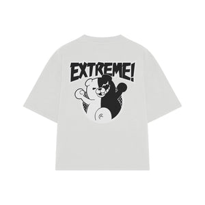 Playera streetwear premium de anime y gaming ExtraLife MX, corte oversized drop shoulder ligero y fresco en color Deep Black y Off-White, moda urbana mexicana de culto.