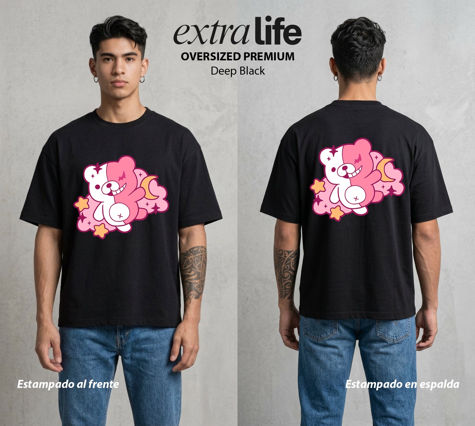 El Juicio Final Escolar | El Osito de la Desesperanza #00611 - Playera Oversized Premium | Deep Black - Foto en modelo