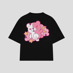 Playera streetwear premium de anime y gaming ExtraLife MX, corte boxy oversized drop shoulder heavyweight en color Deep Black y Off-White, moda urbana mexicana de culto.