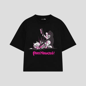 Playera streetwear premium de anime y gaming ExtraLife MX, corte boxy oversized drop shoulder heavyweight en color Deep Black y Off-White, moda urbana mexicana de culto.